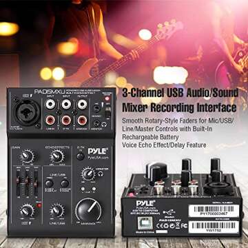 Pyle 3 Channel USB Mixer Audio Recording Interface