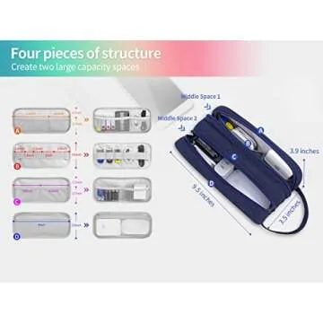 HESTECH Electronics Organizer Travel Charger Case Cord Cable Organizer Bag Portable Waterproof Double Layers All-in-one Storage for Charger Mouse Earbud USB Drive (Navy Blue, Medium)
