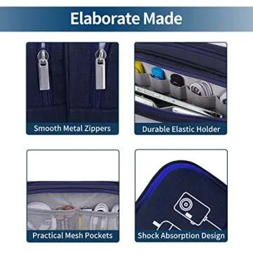 HESTECH Electronics Organizer Travel Charger Case Cord Cable Organizer Bag Portable Waterproof Double Layers All-in-one Storage for Charger Mouse Earbud USB Drive (Navy Blue, Medium)