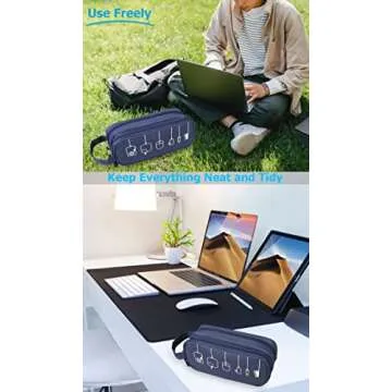 HESTECH Electronics Organizer Travel Charger Case Cord Cable Organizer Bag Portable Waterproof Double Layers All-in-one Storage for Charger Mouse Earbud USB Drive (Navy Blue, Medium)