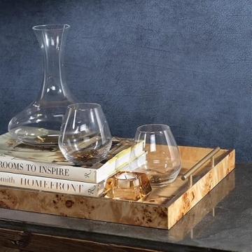 Zodax Burl Wood Tray with Gold Handles - Elegant Design