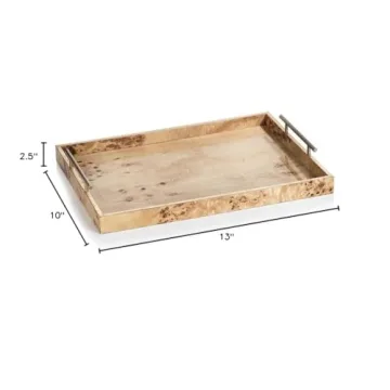 Zodax Burl Wood Tray with Gold Handles - Elegant Design
