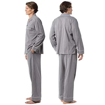 PajamaGram Classic Men's Cotton Pajamas Set - XL Charcoal Stripe Comfort