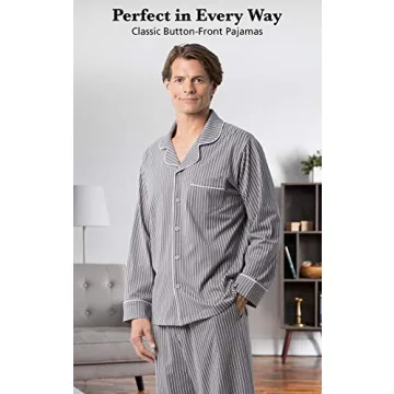 PajamaGram Classic Men's Cotton Pajamas Set - XL Charcoal Stripe Comfort
