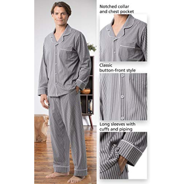 PajamaGram Classic Men's Cotton Pajamas Set - XL Charcoal Stripe Comfort