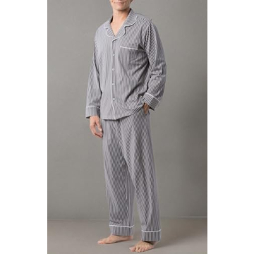 PajamaGram Classic Men's Cotton Pajamas Set - XL Charcoal Stripe Comfort