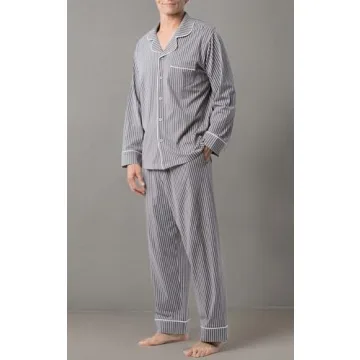 PajamaGram Classic Men's Cotton Pajamas Set - XL Charcoal Stripe Comfort