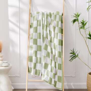Super Soft Luxurious Warm Checkered Throw Blanket - Reversible for Couch, Bed, Sofa - 50x60 Inches - Green and White