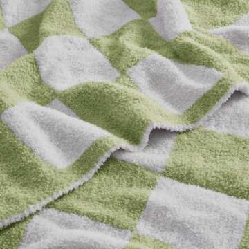 Super Soft Luxurious Warm Checkered Throw Blanket - Reversible for Couch, Bed, Sofa - 50x60 Inches - Green and White