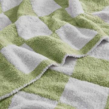 Super Soft Luxurious Warm Checkered Throw Blanket - Reversible for Couch, Bed, Sofa - 50x60 Inches - Green and White