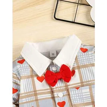 bilison Baby Boy Valentines Day Outfit Gentleman Bowtie Tuxedo Suit One Piece Romper Jumpsuit Overall Clothes Set