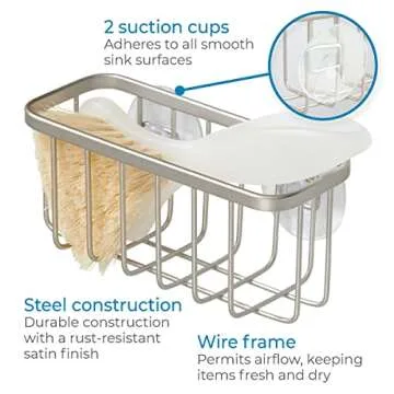 iDesign Stainless Steel Sponge Holder with Suction Cups - Gia Collection