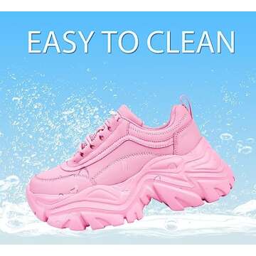 K KIP WOK Chunky Sneakers for Women Fashion Platform White Leather Casual Dad Shoes Comfortable Wedge Walking Sport Sneakers(Pink,8)