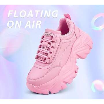 K KIP WOK Chunky Sneakers for Women Fashion Platform White Leather Casual Dad Shoes Comfortable Wedge Walking Sport Sneakers(Pink,8)