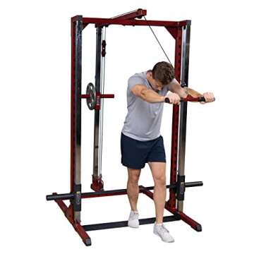 Body-Solid Best Fitness BFSM250P2 Smith Machine with LAT Attachment for Home Gym - Strength Training with Safety Bars, Adjustable Safeties, and Attachments for Squats, Bench Presses, Rows