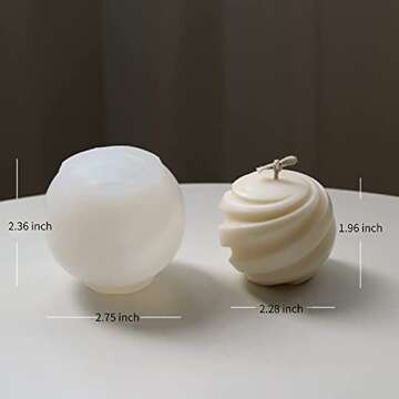 XMOX 1Pcs Spiral Ball Shape Silicone Candle Mold Simplicity Modern Geometry Soap Wax Resin Molds DIY Candles Handmade Mould, Hand Crafts for Home Wedding Dinner Party Decoration (Small)