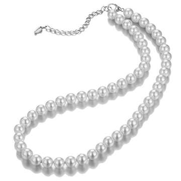 Beaded Strand Pearl Choker Necklace - Fashion Jewelry Birthday Gifts For Women(21-8mm White)