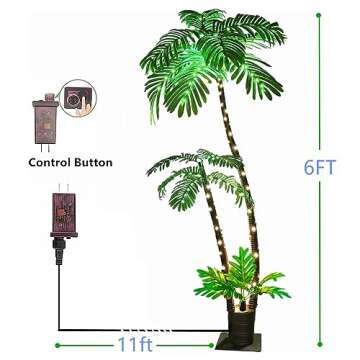 Lighted Artificial Palm Tree for Outside Patio,6 FT Lighted Christmas Palm Tree Decorations Decor,Fa...
