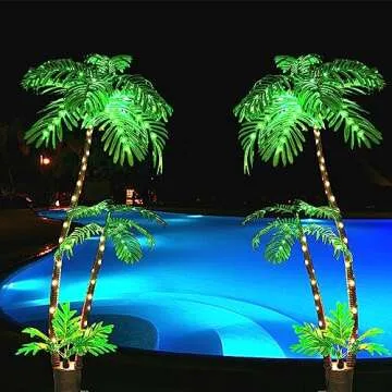 Lighted Artificial Palm Tree for Outside Patio,6 FT Lighted Christmas Palm Tree Decorations Decor,Fake Palm Trees Pool Decorations Outdoor for Tiki Bar Tropical Party Housewarming