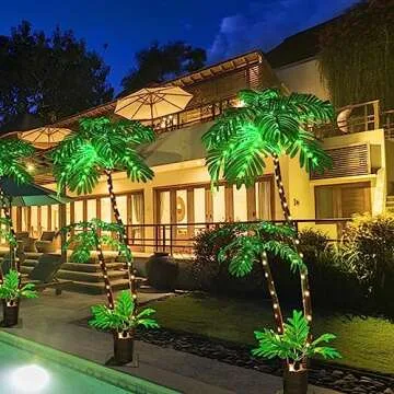 Lighted Artificial Palm Tree for Outside Patio,6 FT Lighted Christmas Palm Tree Decorations Decor,Fake Palm Trees Pool Decorations Outdoor for Tiki Bar Tropical Party Housewarming