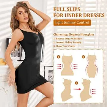 Betaven Shapewear Slip Dress for Women Tummy Control Camisole V-Neck Full Slip Under Dress Seamless Body Shaper,Black,Medium