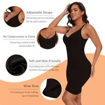 Betaven Shapewear Slip Dress for Women Tummy Control Camisole V-Neck Full Slip Under Dress Seamless Body Shaper,Black,Medium
