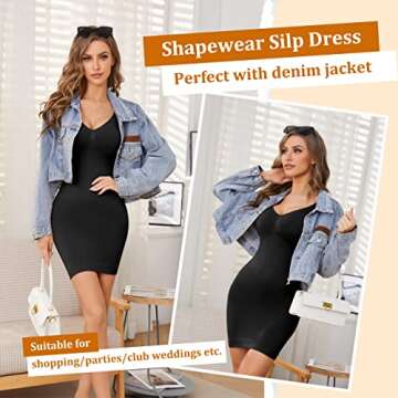 Betaven Shapewear Slip Dress for Women Tummy Control Camisole V-Neck Full Slip Under Dress Seamless Body Shaper,Black,Medium