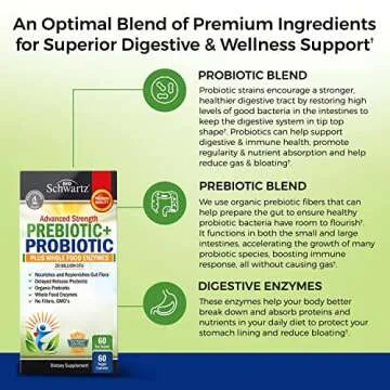 Prebiotics and Probiotic with Whole Food Enzymes for Adults Women & Men - Probiotics Lactobacillus Acidophilus - Digestive Health Capsules Shelf Stable Supplement - Non-GMO Gluten & Dairy Free -60ct