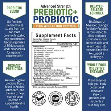 Prebiotics and Probiotic with Whole Food Enzymes for Adults Women & Men - Probiotics Lactobacillus Acidophilus - Digestive Health Capsules Shelf Stable Supplement - Non-GMO Gluten & Dairy Free -60ct