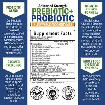 Prebiotics and Probiotic with Whole Food Enzymes for Adults Women & Men - Probiotics Lactobacillus Acidophilus - Digestive Health Capsules Shelf Stable Supplement - Non-GMO Gluten & Dairy Free -60ct