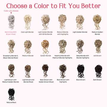 HOOJIH Messy Bun Hair Piece, 2PCS Tousled Updo with Tendrils Hair Bun Extensions Wavy Curly Hair Wrap Ponytail Hairpieces Thick Hair Scrunchies for Women HB010 Dasiy - Warm Gray With Brown mixed