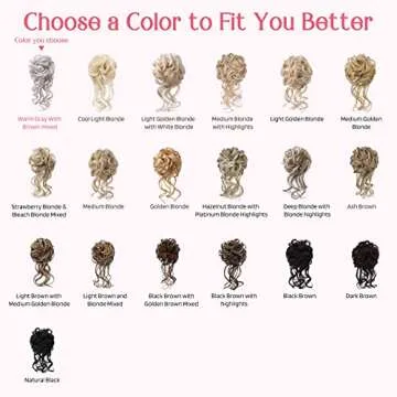 HOOJIH Messy Bun Hair Piece, 2PCS Tousled Updo with Tendrils Hair Bun Extensions Wavy Curly Hair Wrap Ponytail Hairpieces Thick Hair Scrunchies for Women HB010 Dasiy - Warm Gray With Brown mixed