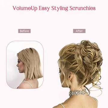 HOOJIH Messy Bun Hair Piece, 2PCS Tousled Updo with Tendrils Hair Bun Extensions Wavy Curly Hair Wrap Ponytail Hairpieces Thick Hair Scrunchies for Women HB010 Dasiy - Warm Gray With Brown mixed