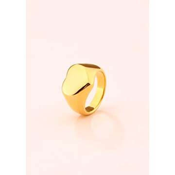 Happiness Boutique Women Chunky Heart Ring Gold Color Signet Ring Stainless Steel Jewelry