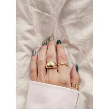 Happiness Boutique Women Chunky Heart Ring Gold Color Signet Ring Stainless Steel Jewelry