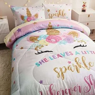 Cokouchyi Unicorn Twin Comforter Set for Girls