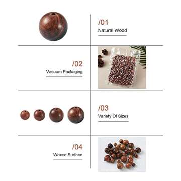 Pandahall 400Pcs Round Waxed Wooden Beads: Natural Crafting Essentials