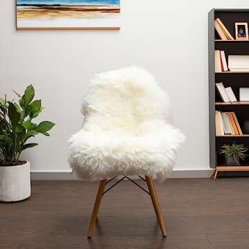 Premium Genuine Fluffy Sheepskin Rug, Soft Bedroom/Living Room Carpet, Natural Creamy White, Large 2' x 3' Single Pelt Sheep Skin Cozy Chair Cover - Super Area Rugs