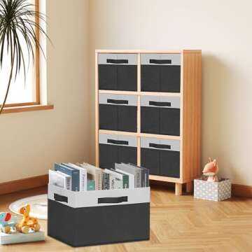 GhvyenntteS Large Storage Baskets for Shelves 3 Pack - Collapsible Fabric Storage Bins with 3 Handle...