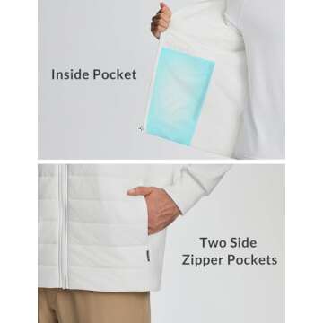 BALEAF Men's Insulated Warm Jacket Thermal Hybrid Hiking Mid Layer Full Zip Jackets Stand Collar Runing Outdoor Skiing White XXL