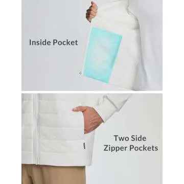 BALEAF Men's Insulated Warm Jacket Thermal Hybrid Hiking Mid Layer Full Zip Jackets Stand Collar Runing Outdoor Skiing White XXL