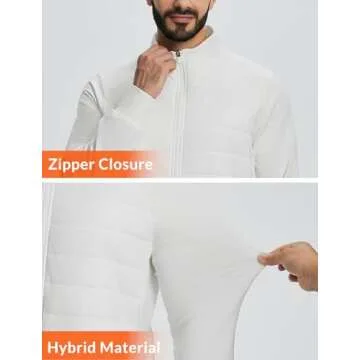 BALEAF Men's Insulated Warm Jacket Thermal Hybrid Hiking Mid Layer Full Zip Jackets Stand Collar Runing Outdoor Skiing White XXL