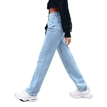 SweatyRocks Women's Casual High Waisted Straight Leg Boyfriend Jeans Denim Pants Light Wash S