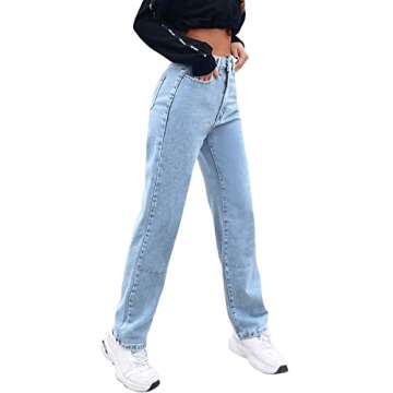 SweatyRocks Women's Casual High Waisted Straight Leg Boyfriend Jeans Denim Pants Light Wash S