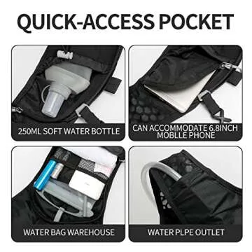 IX INOXTO Hydration Pack Backpack, Lightweight Water Backpack with 2L Hydration Bladder Daypack for Men Women,Running Hydration Vest for Trail Running Hiking Cycling Race Climbing (All black-2L)