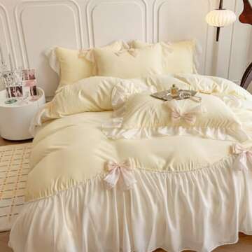 SOUKECHY Ruffled Bedding Bow Duvet Cover Set - Full Comforter Cover Set, Elegant Shabby Chic Design,...