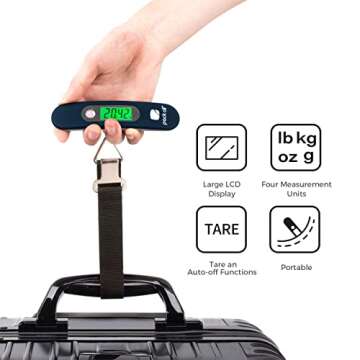 pack all 110 Lbs Luggage Scale, Digital Handheld Luggage Scale, Baggage Scale, Travel Weight Scale for Luggage with Backlit LCD Display, Battery Included, Blue