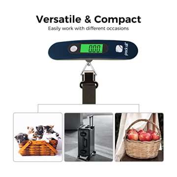 pack all 110 Lbs Luggage Scale, Digital Handheld Luggage Scale, Baggage Scale, Travel Weight Scale for Luggage with Backlit LCD Display, Battery Included, Blue