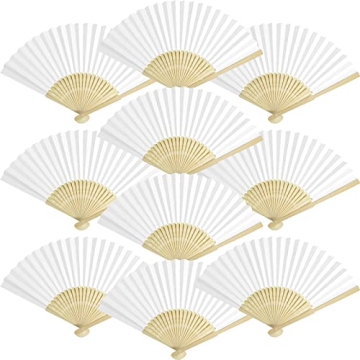 Grosun 50 Packs White Paper Fans - Elegant Handheld Folding Fans