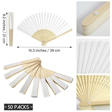 Grosun 50 Packs White Paper Fans for Weddings and Parties